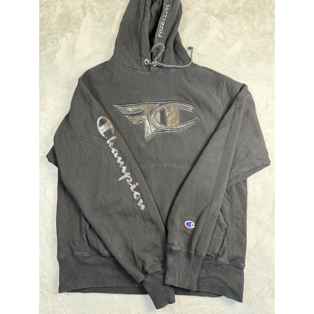 Y2K CHAMPION FaZe Clan Mens S Black Reverse Weave Hoodie Limited Edition Esports